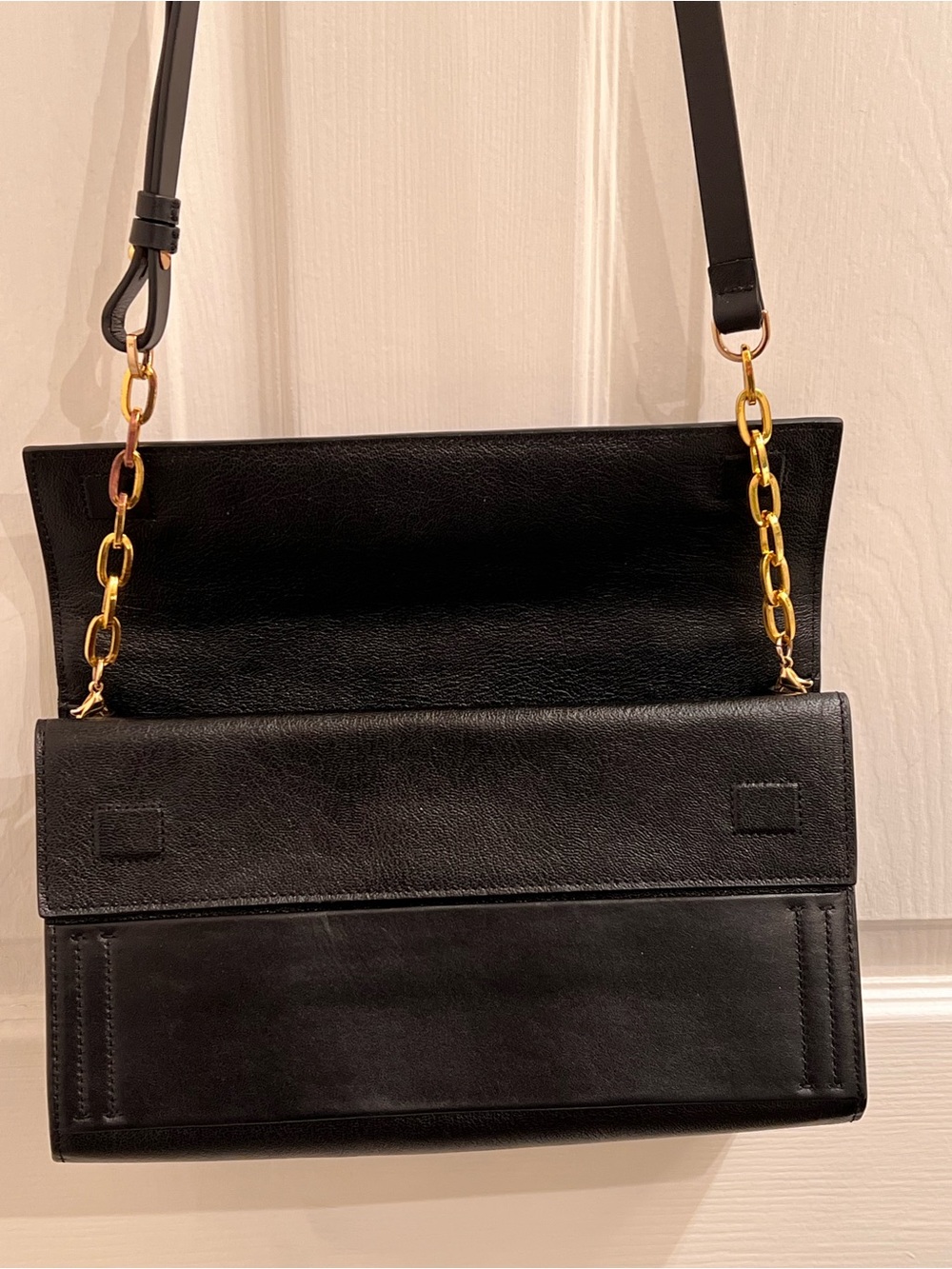 Halston Heritage Black Leather Crossbody with Gold Chain Strap - Picture 2 of 8